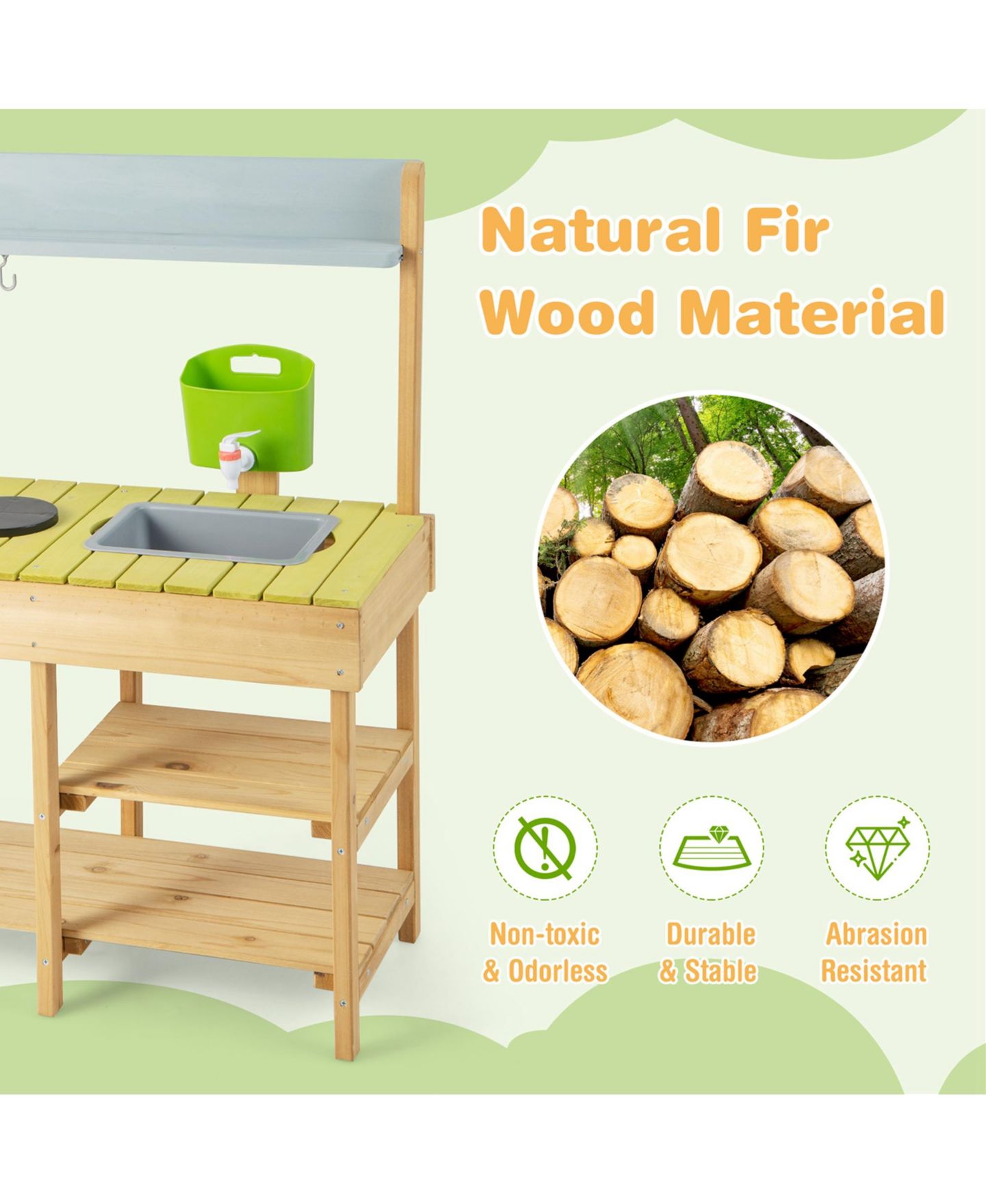 Детская игрушка Costway Removable Water Box Wooden Outdoor Mud Kitchen, 1-Piece, от 3 лет, цвет: Натуральный — фото 9