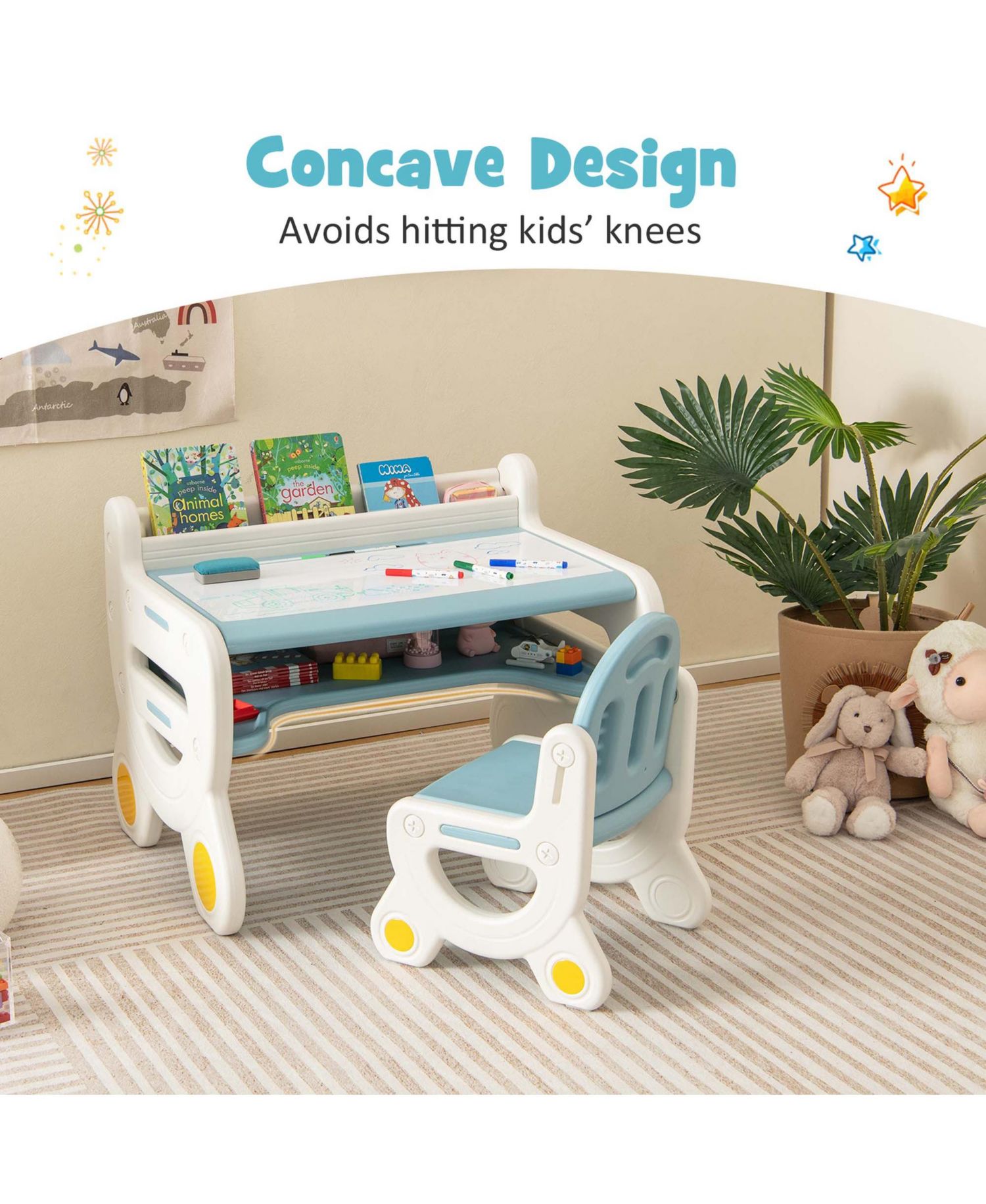 Kids' Erasable Drawing Table and Chair with Storage, 2-Piece Set