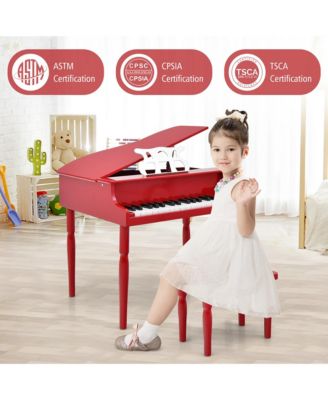 30-Key Classic Baby Grand Piano Toddler Toy Wood with Bench & Music Rack