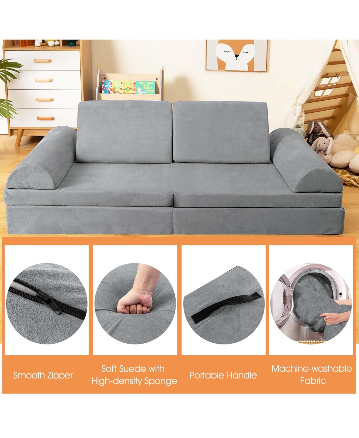 Costway 6 Pcs Kids Play Sofa Set Modular Convertible Foam Folding Couch Toddler Playset