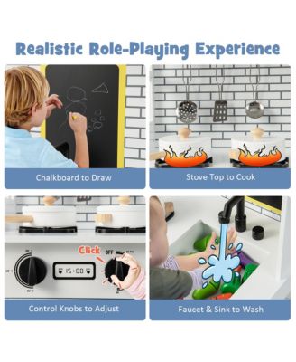 Kids Farmhouse Kitchen Play Set Wooden Pretend Toy with Storage & Accessories