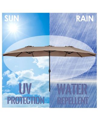 15' Market Outdoor Umbrella Double-Sided Twin Patio Umbrella with Crank