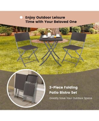 3PCS Patio Folding Rattan Bistro Set Chairs Backrest Table Garden Deck