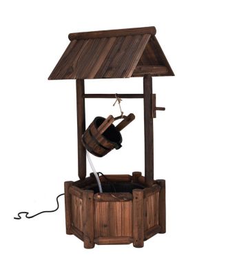 Garden Rustic Wishing Well Water Fountain Wooden Outdoor