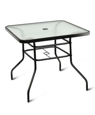 32'' Patio Square Table Tempered Glass Steel Frame Outdoor Pool Yard Garden