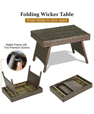 Patio Folding Wicker Side Coffee Table Poolside Garden Lawn Bistro Furniture