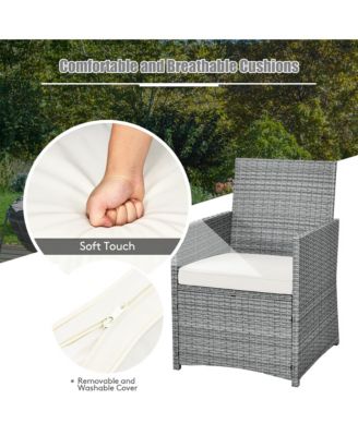 3PCS Patio Rattan Furniture Set Cushioned Sofa Armrest Garden