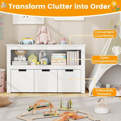 Kid Toy Storage Cabinet 3 Drawer Chest w/Wheels Large Storage Cube Shelf