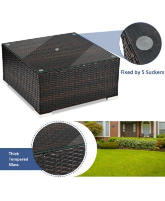 5PCS Cushioned Rattan Patio Conversation Set w/ Ottoman Navy Cushion