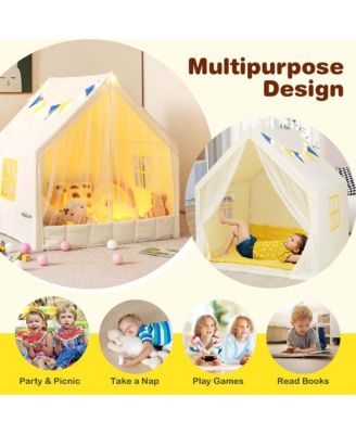 Large Play Tent Kids & Toddlers Playhouse with Washable Cotton Mat, Star Lights