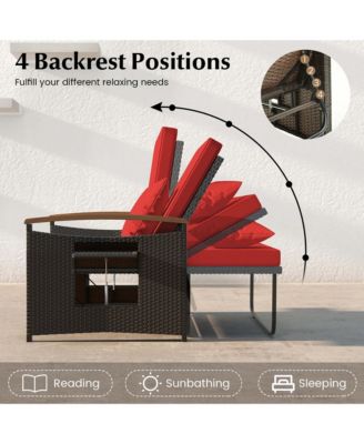 Patio Rattan Daybed Set with Cushioned Loveseat & Storage Ottoman for Porch