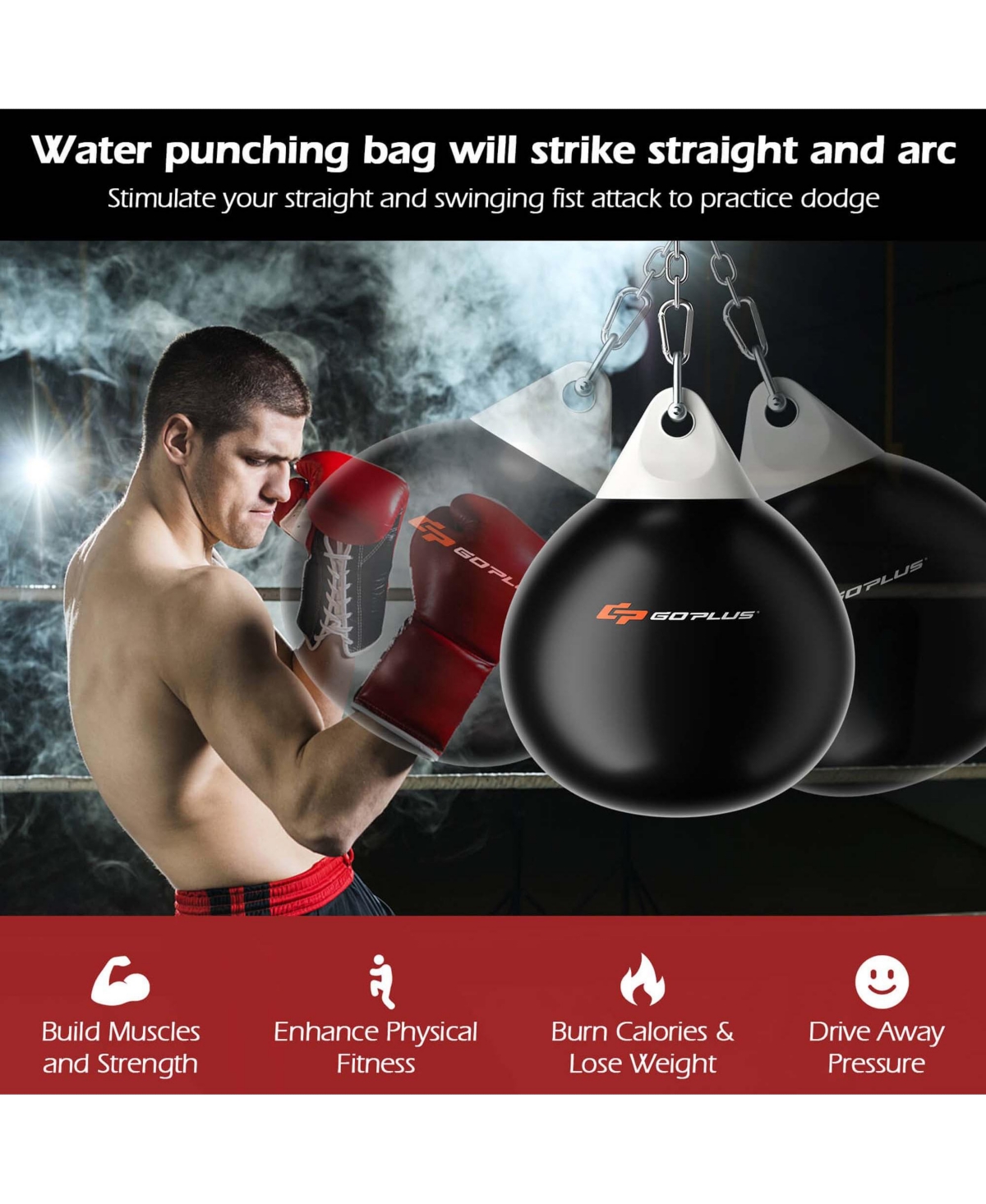 Costway Water Punching Bag 180 Pound Heavy Punching Bag with Adjustable Metal Chain
