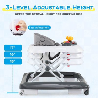 Foldable Baby Walker with 3 Adjustable Heights Comfy Padded Seat Music Tray