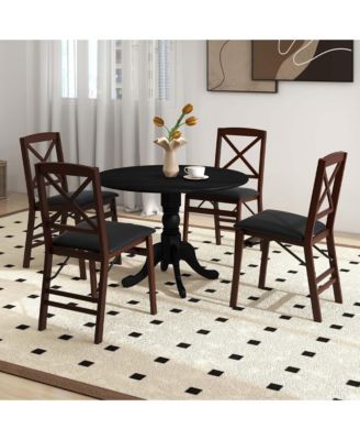 4-Person Dining Table Wooden Kitchen Table with Solid Rubber Wood Frame for Kitchen