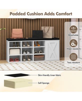 Shoe Bench w/Padded Cushion 9-cube Adjustable Storage Shoe Rack