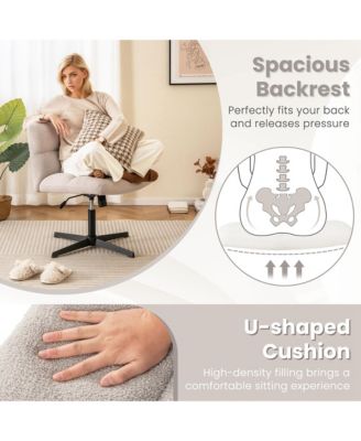 Cross Legged Office Chair Armless Office Desk Chair with Imitation Lamb Fleece