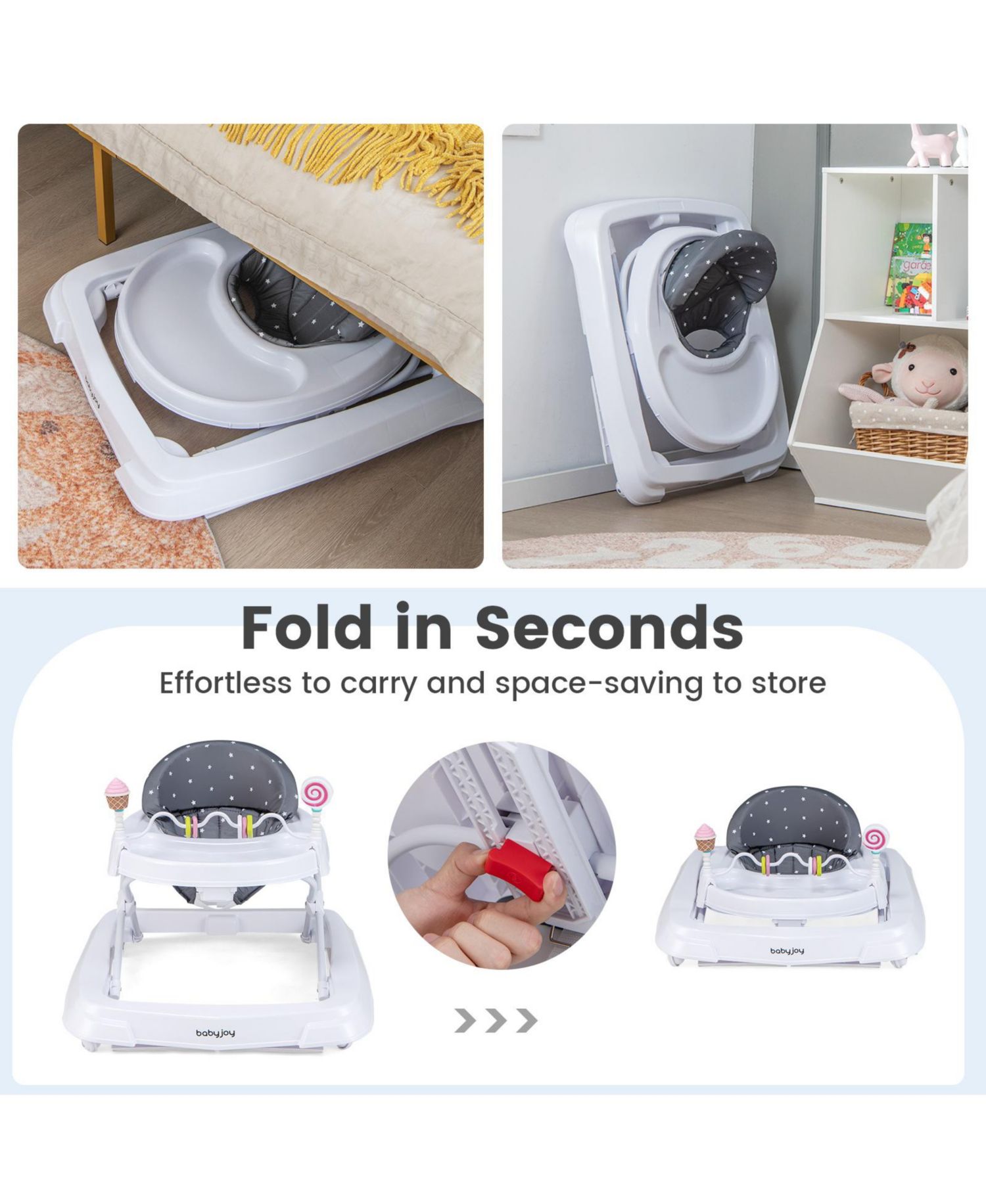 Foldable Baby Activity Walker with Adjustable Heightand Detachable Seat