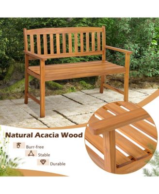 Patio Acacia Wood Bench 2-Person Slatted Seat Backrest