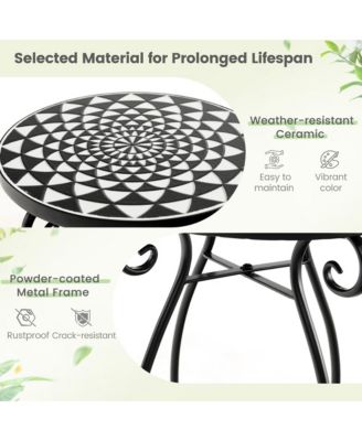 Mosaic Outdoor Side Table, Round End Table with Weather Resistant Ceramic Tile Tabletop