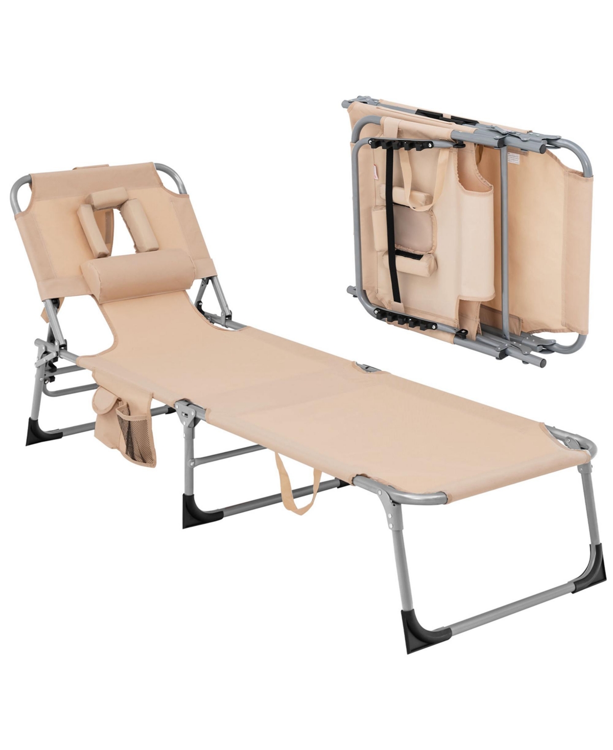 Outdoor Beach Lounge Chair Folding Chaise Lounge with Pillow