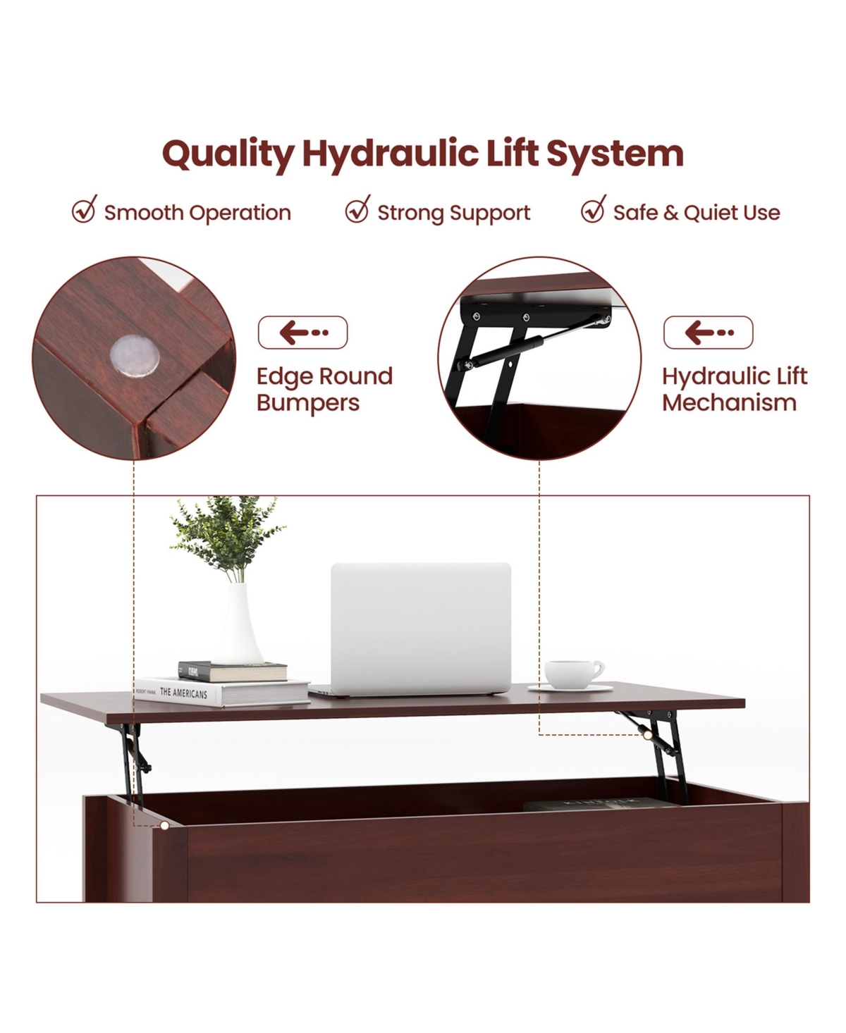 Costway Lift Top Coffee Table with Hidden Compartment and Storage Shelves