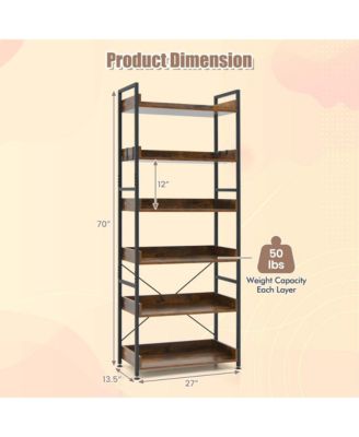 6-Tier Bookshelf Open Display Shelves Storage Rack Metal Frame
