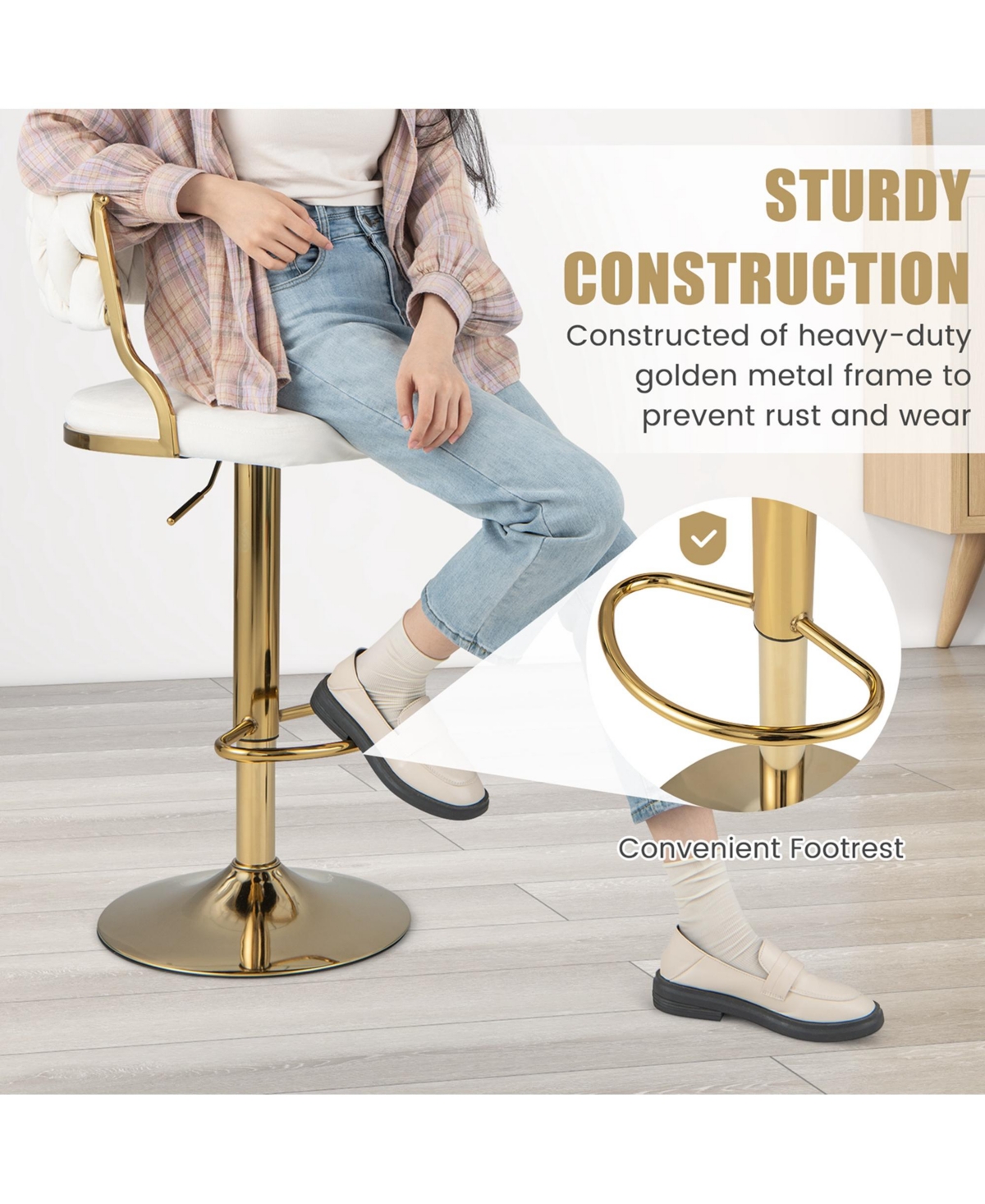 Swivel Velvet Bar Stools Set of 2 Upholstered Adjustable with Woven Backrest