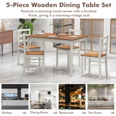 5-Piece Dining Set Solid Wood Kitchen Furniture with Rectangular Table & 4 Chairs