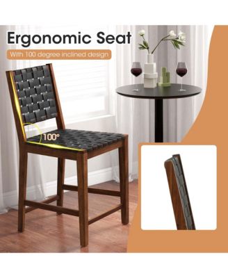 Woven Bar Stools Set of 2 Counter Height Dining Chairs Faux PU Leather Kitchen