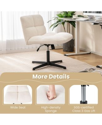 Cross Legged Office Chair Armless Office Desk Chair with Imitation Lamb Fleece