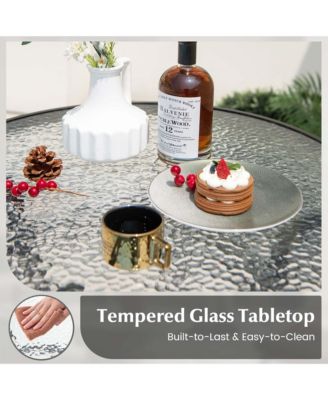 38'' Patio Round Counter Height Bar Table withTempered Glass Tabletop Poolside