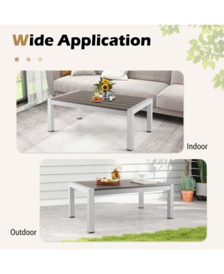 Patio Aluminum Coffee Table Outdoor Rectangular Cocktail Accent Table Garden