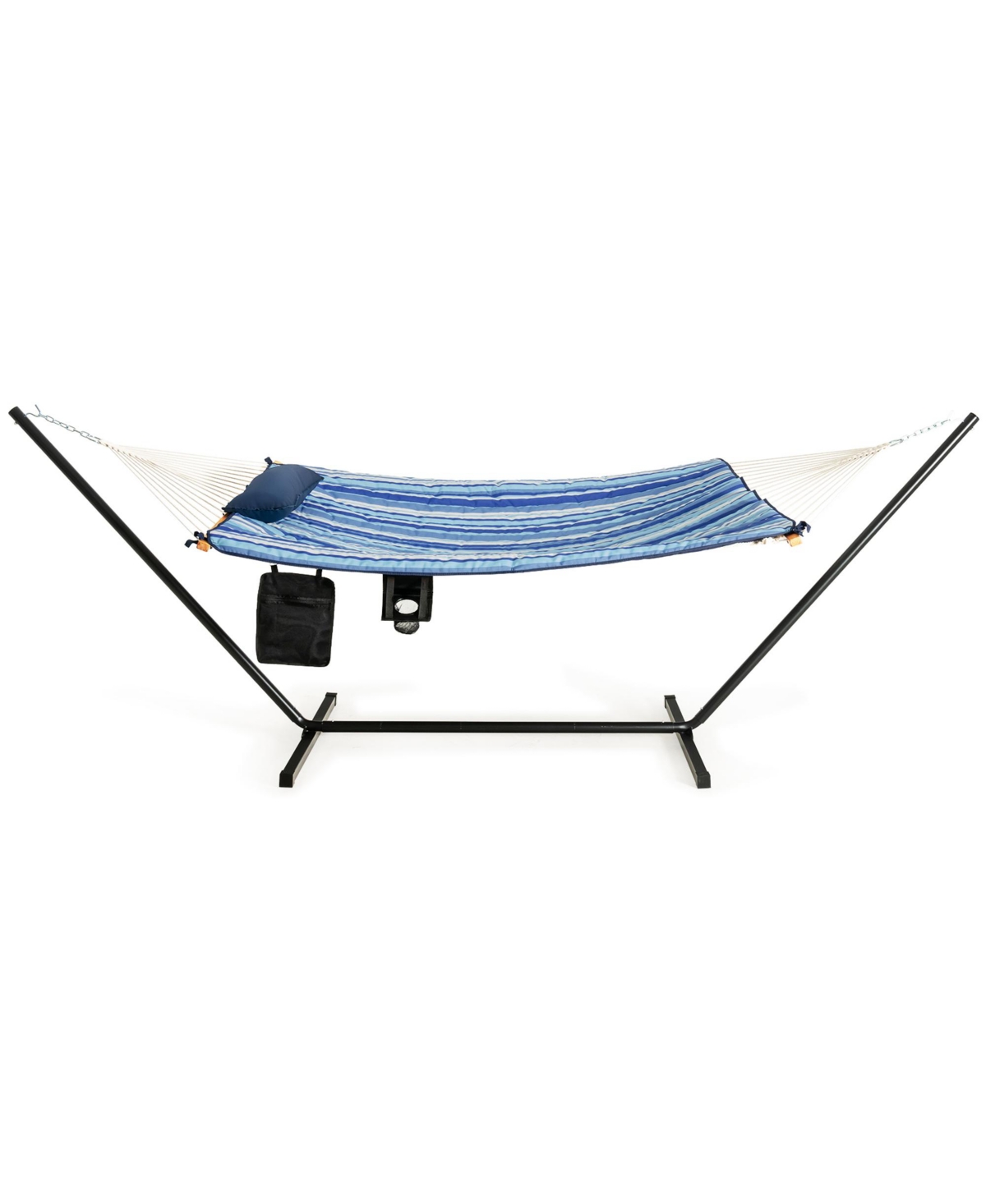 Gymax Swing Hammock Chair Set Hanging Bed w/ Heavy-Duty Steel Stand Cup Holder - Blue+black