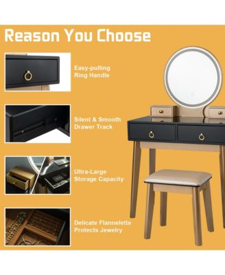 Makeup Vanity Table 3 Color Lighting Modes Jewelry Dressing