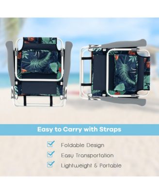2-Pack Folding Backpack Beach Chair Table Set 5-Position Outdoor Reclining Chair