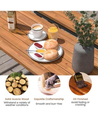 Patio Folding Picnic Table Acacia Wood Dining Table w/ Metal Frame