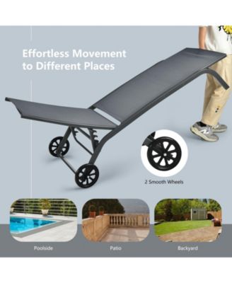 Patio Lounge Chair Chaise Adjustable Back Recliner Garden W/Wheel