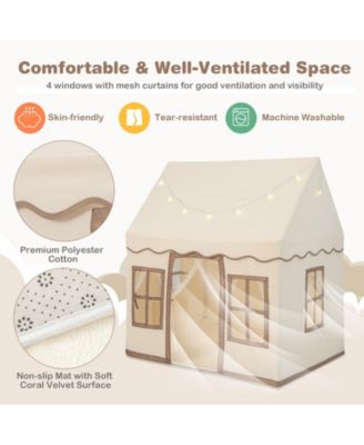 Kids Play Castle Tent Large Playhouse Toys Gifts with Star Lights Washable Mat