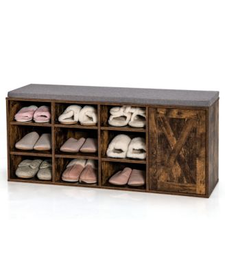 Shoe Bench w/Padded Cushion 9-cube Adjustable Storage Shoe Rack