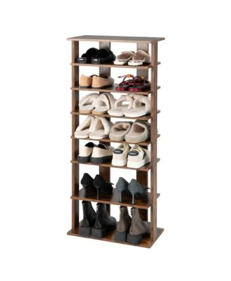 Patented 7-Tier Double Rows Shoe Rack Vertical Wooden Shoe Storage Organizer Rustic