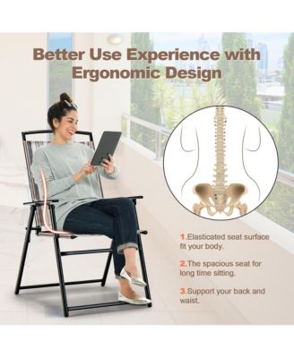 2pcs Patio Folding Sling Chairs Dining Armrest Backrest Outdoor Portable