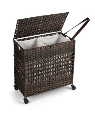 110L Laundry Hamper w/Wheels Clothes Basket w/Lid and Handle and 2 Liner Bags