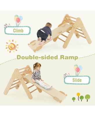3-in-1 Kids Climber Set Toddler Wooden Play Arch with Sliding and Climbing Ramp