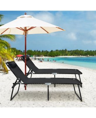Folding Lounge Chaise Chair 4 Position Patio Recliner w/Pillow Sunbathe Chair
