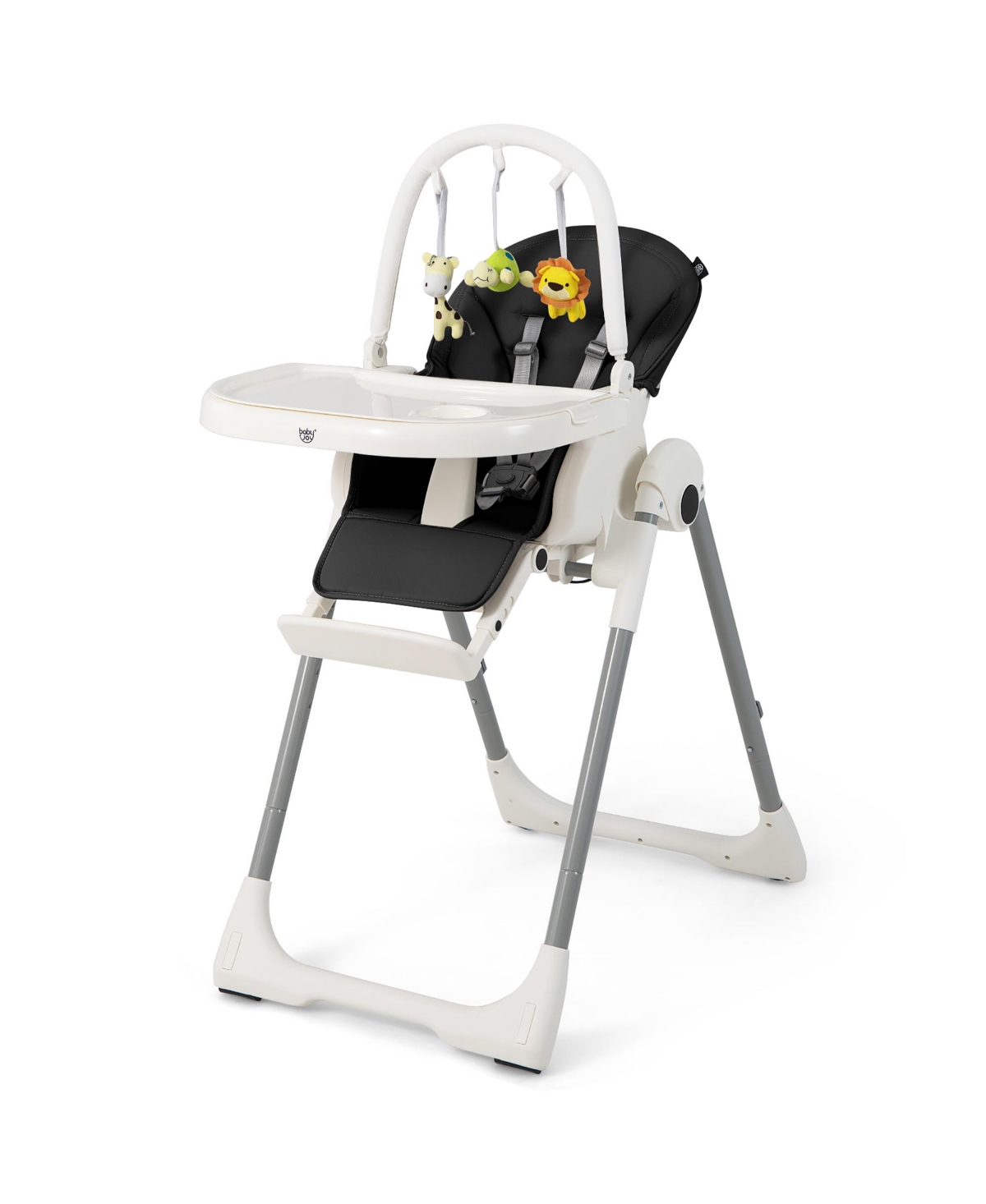 Costway Toddler Foldable High Chair with 7 Adjustable Heights & Free Toys Bar for Fun