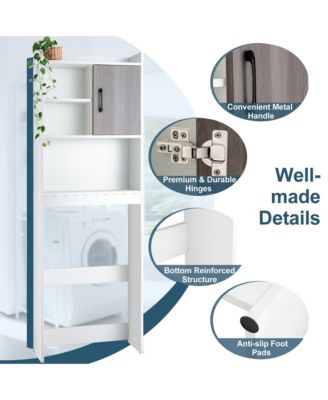 Over The Toilet Storage Cabinet Bathroom Space Saver w/ Open Shelves & Door