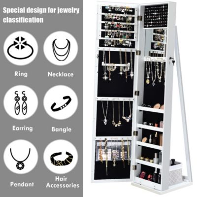 Mirrored Jewelry Cabinet Lockable Standing Storage Organizer W/ Shelf