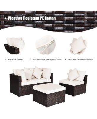 4PCS Rattan Patio Sofa Conversation Set Outdoor Furniture Set w/ Cushion