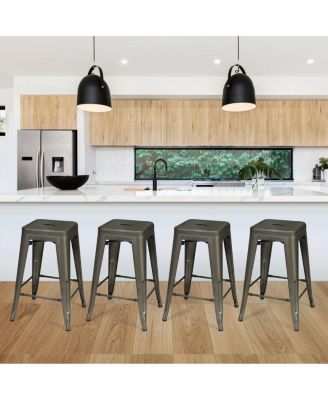 Set of 4 Low Back Metal Counter Stool 24'' Seat Height