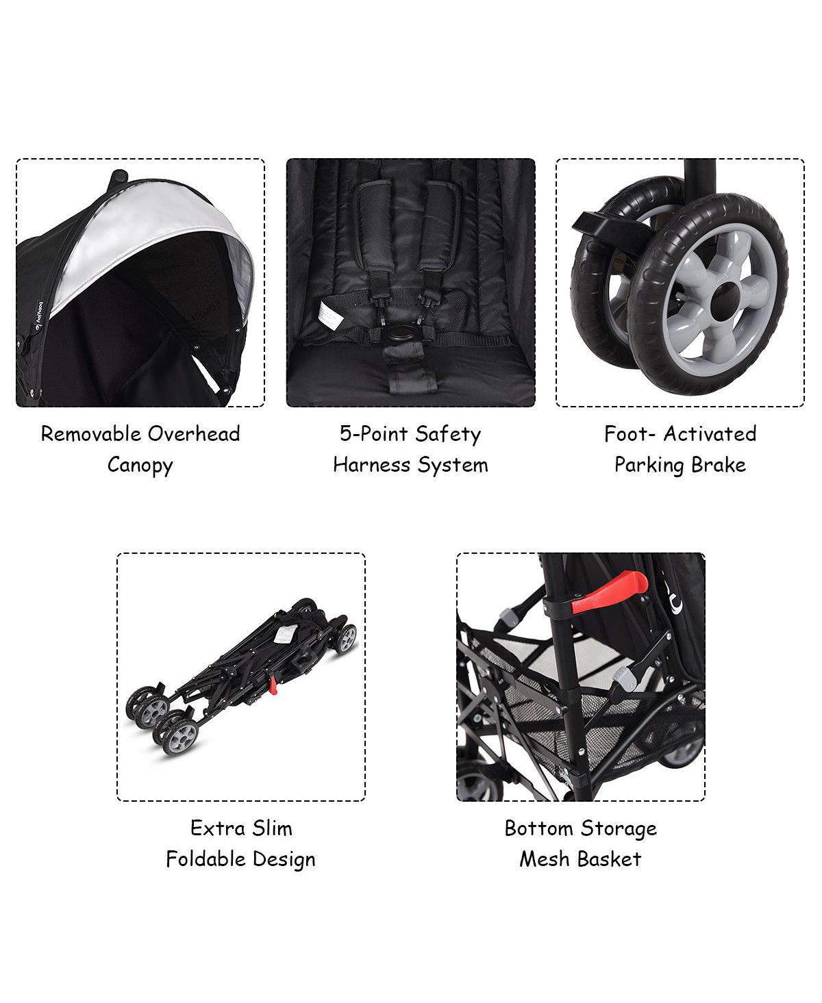 Costway Toddler Folding Lightweight Baby Umbrella Travel Stroller w/ Storage Basket